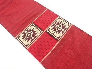 アンティーク　手織り紬横段に抽象模様織り出し名古屋帯